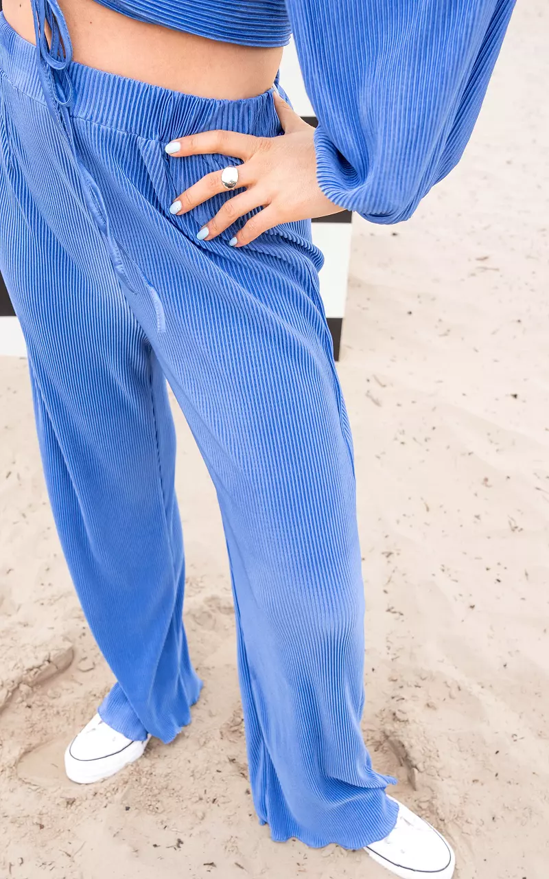 Pleated trousers with elastic band Blue
