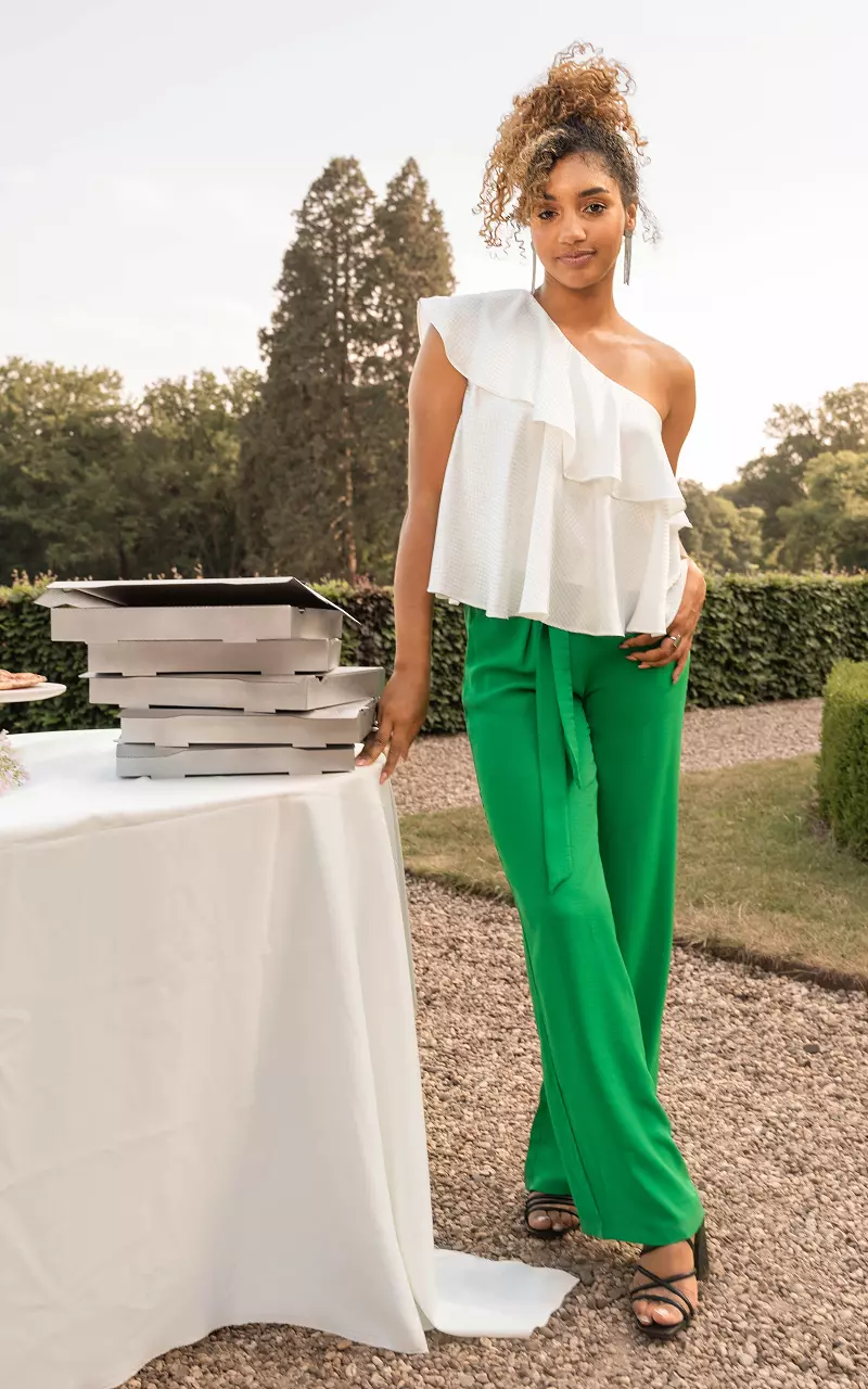 Wide leg trousers with tie Light Green