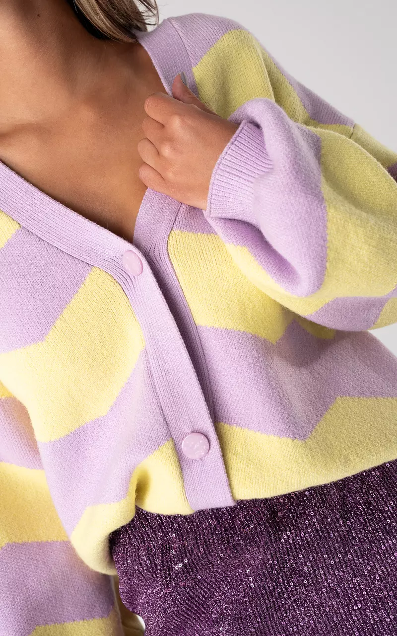 Cardigan with v-neck - Lilac Yellow