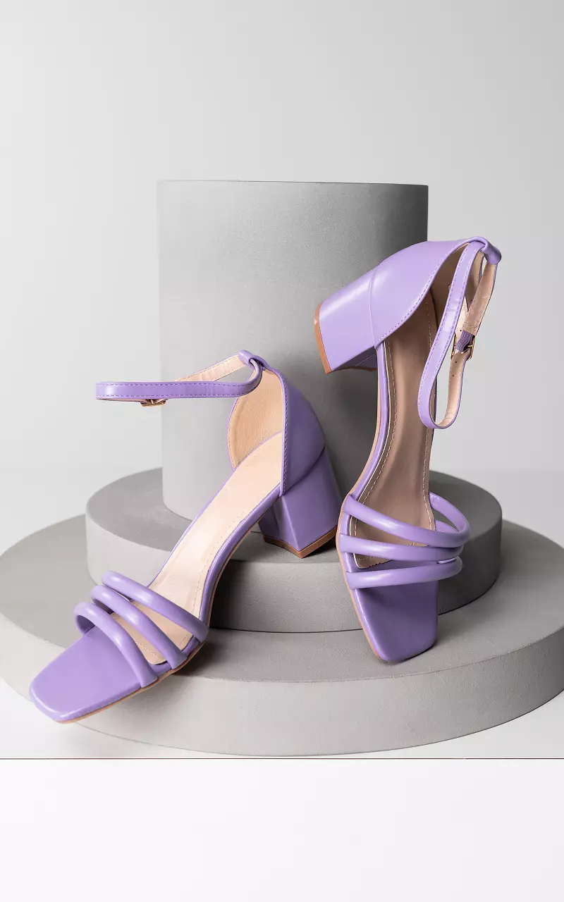 EMANI STRAPPY MID HIGH BLOCK HEELS PEEP TOE IN LILAC SUEDE – Where's That  From UK