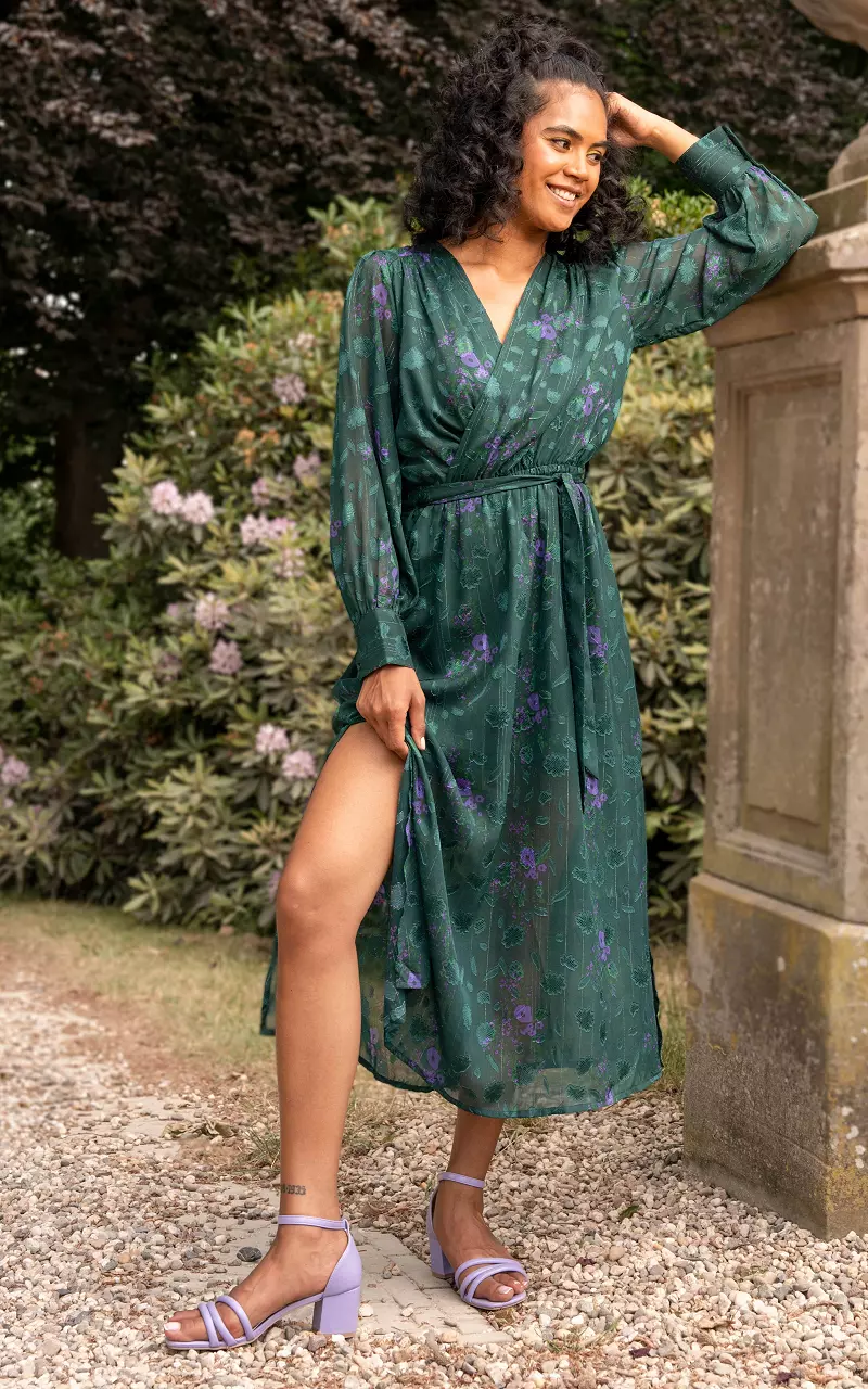 Kleid mit transparenten Details Dunkelgrün