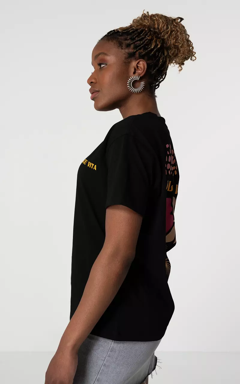 Shirt mit Print Schwarz Fuchsia