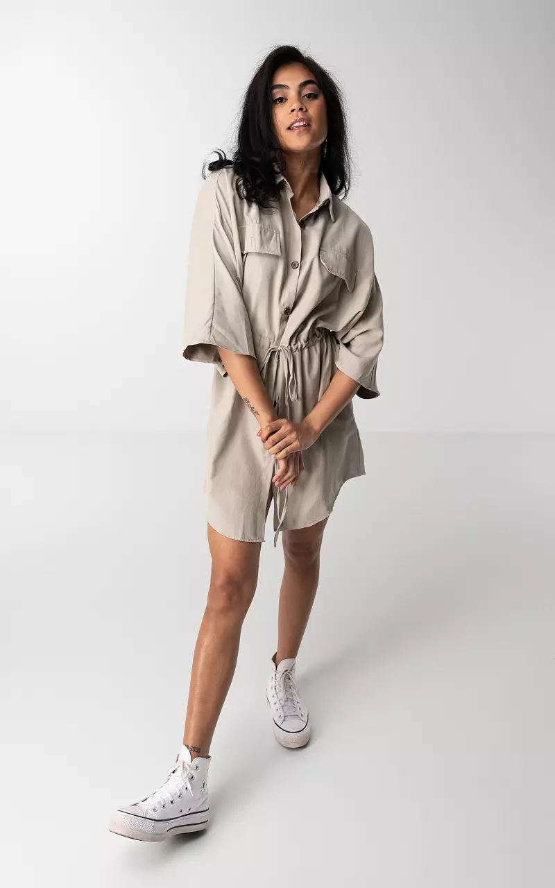 Blouse dress with waist tie Taupe