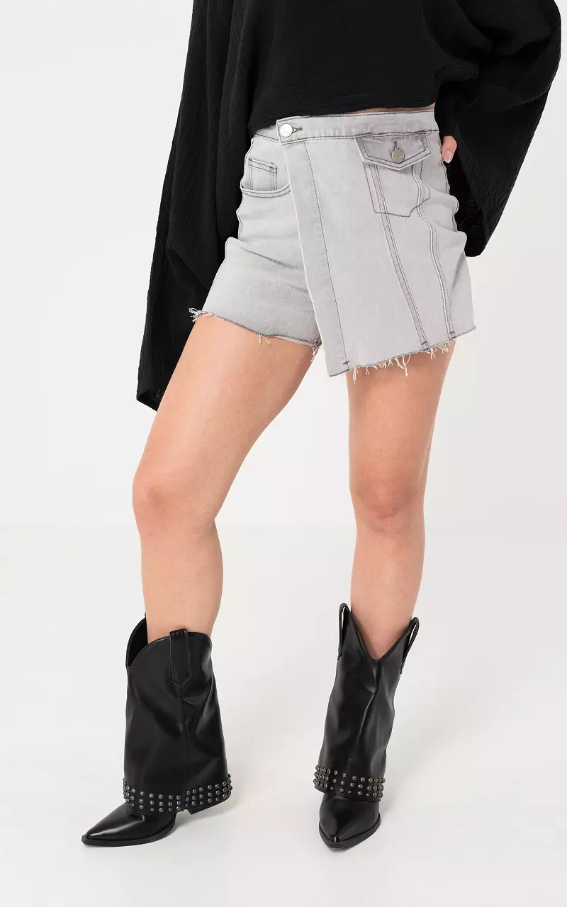 5-Pocket denim skort met overslag Lichtgrijs