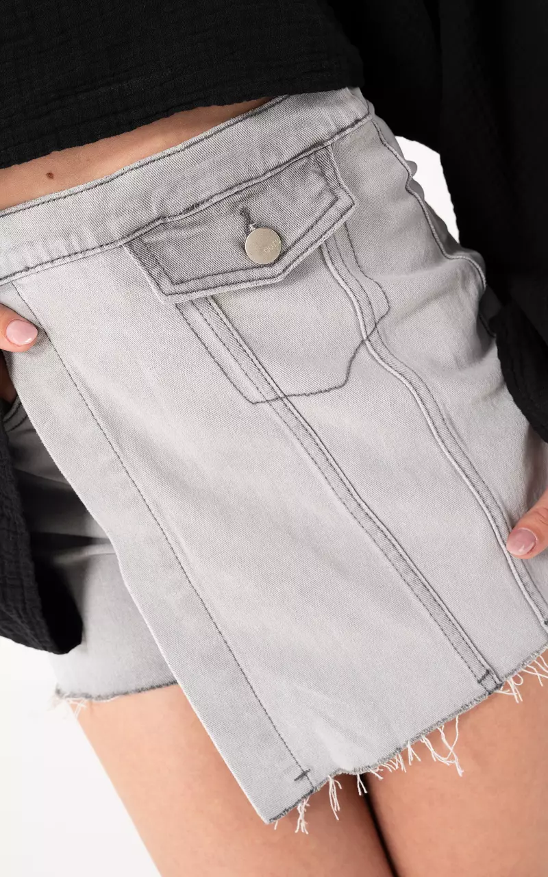 5-Pocket denim skort met overslag Lichtgrijs
