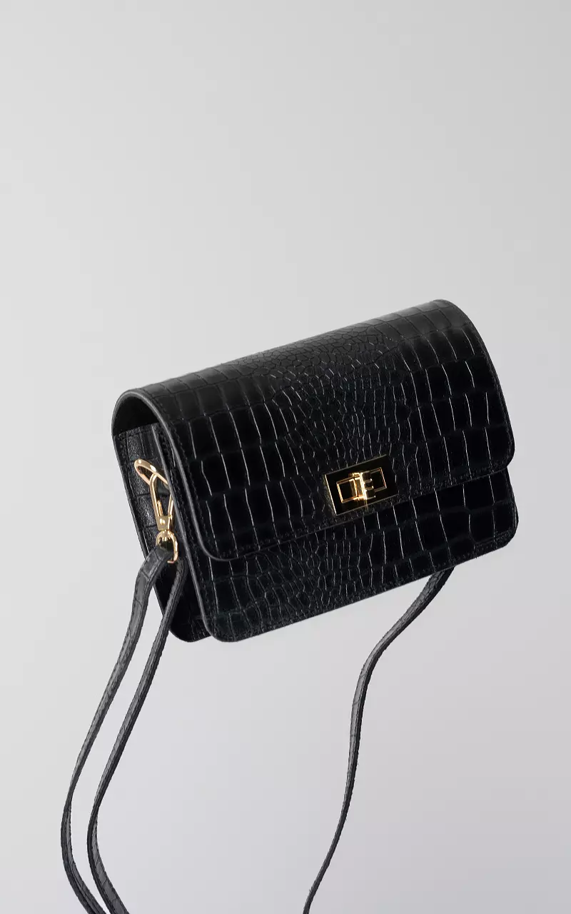 Leather bag with gold-coloured closure Black