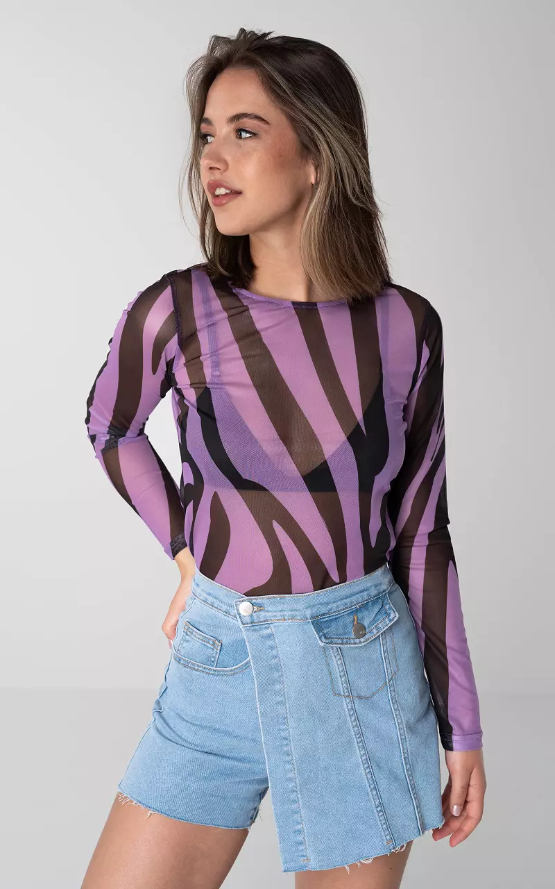 Mesh top with zebra print - Purple Black