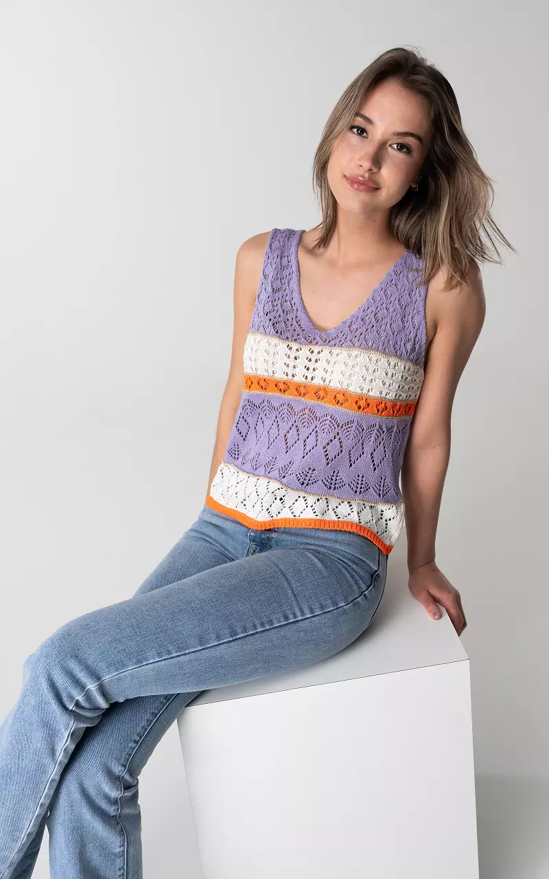 Crochet v-neck top Lilac Orange