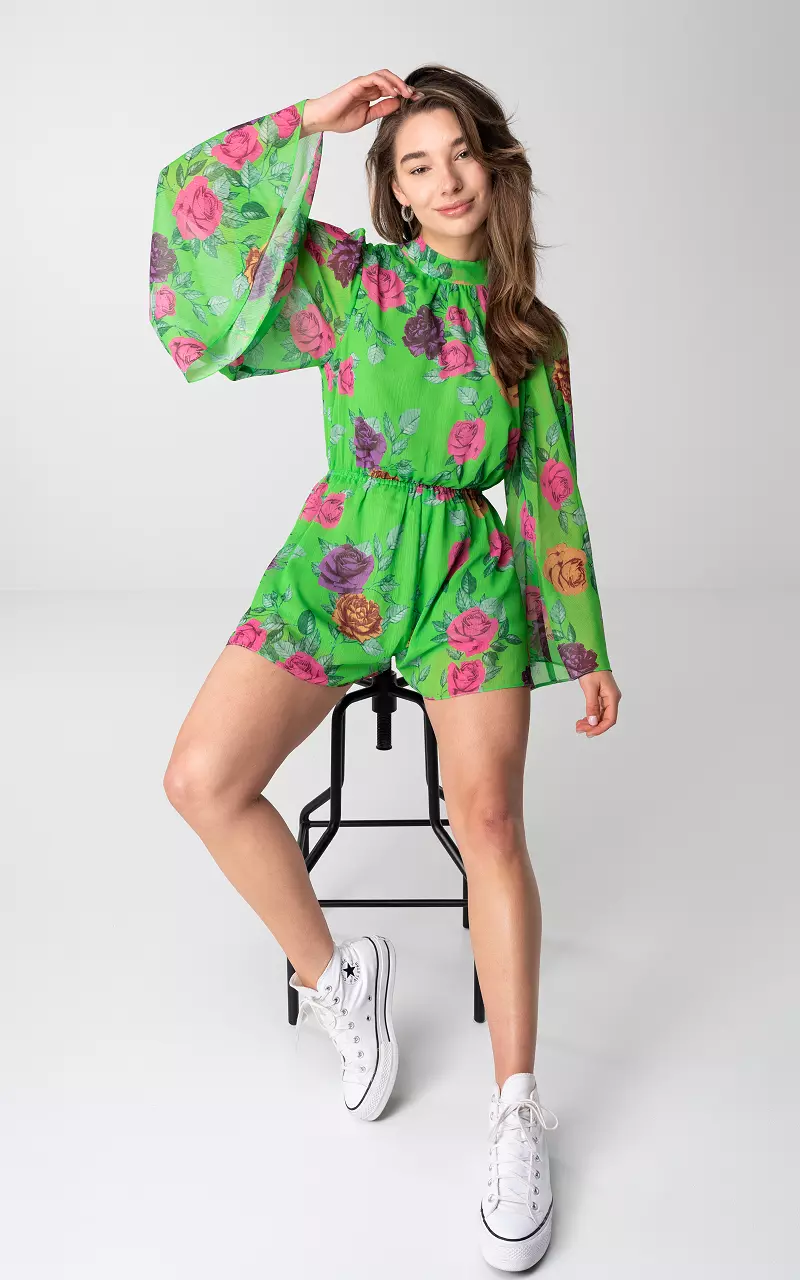 Jumpsuit met uitlopende mouwen Groen Roze