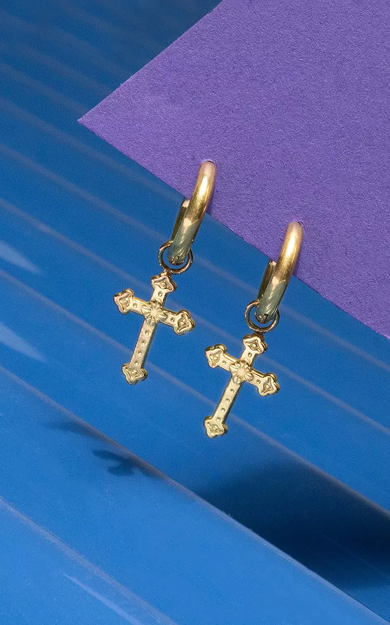 Creoles with cross pendant Gold