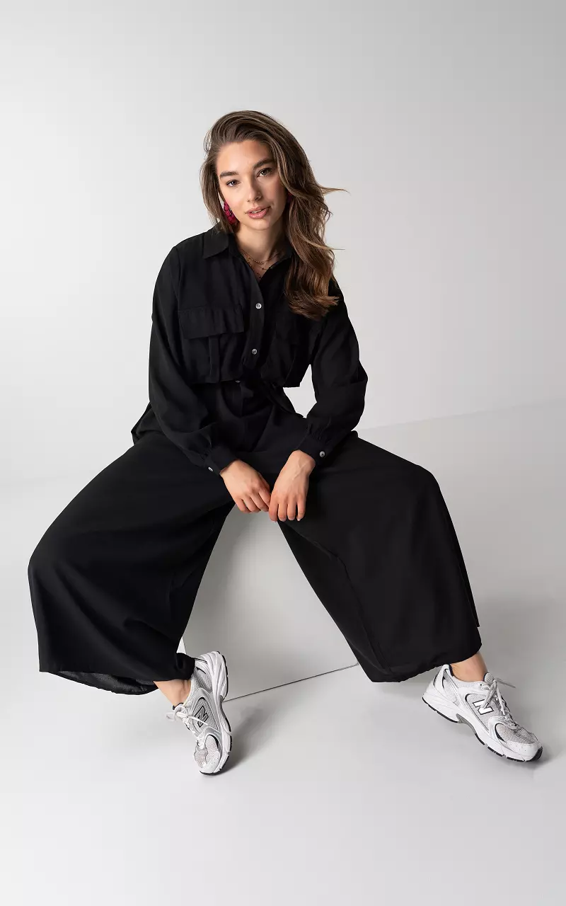 Loose fitting black jumpsuit online