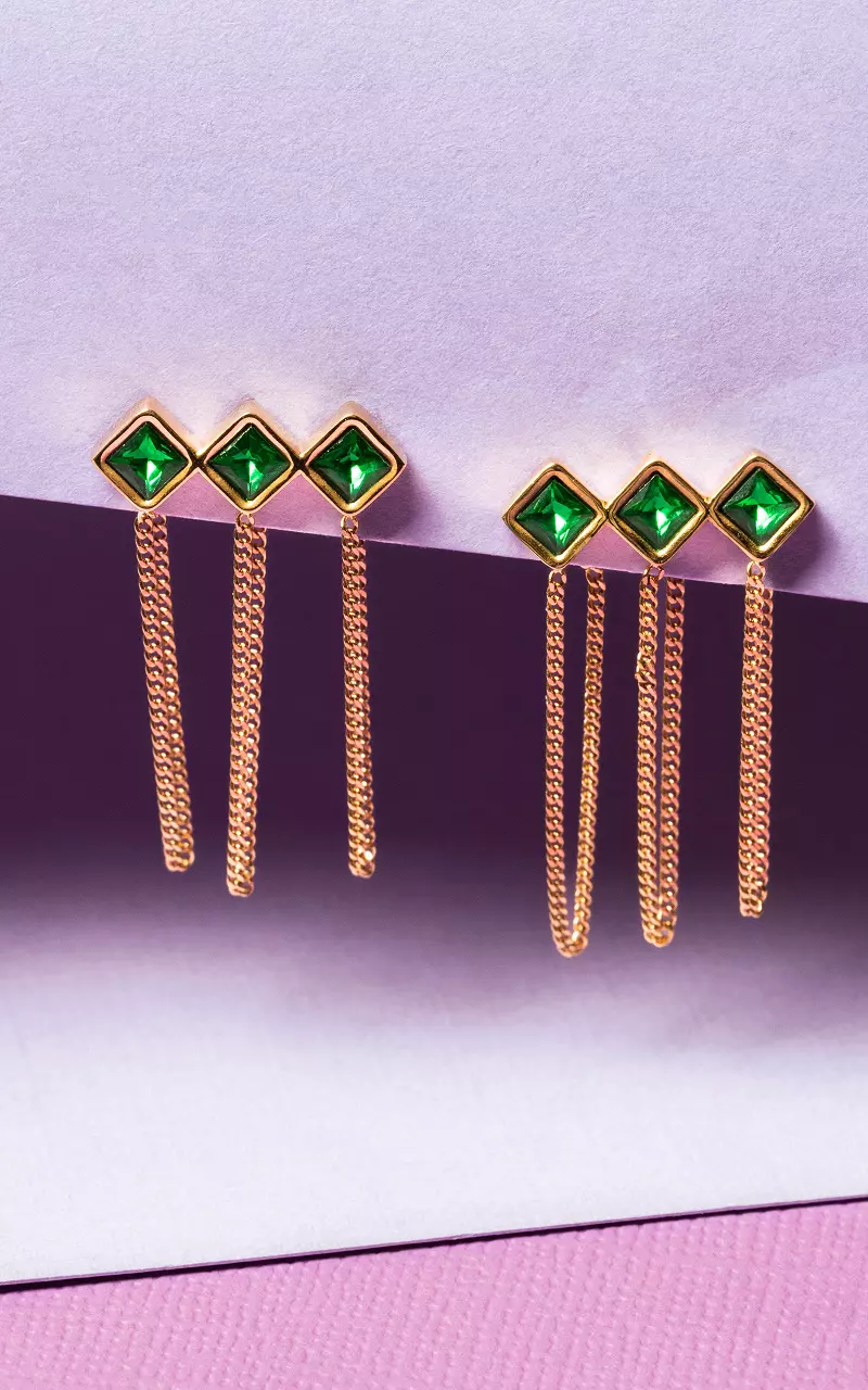 Gold-coloured earrings with stones Gold Green