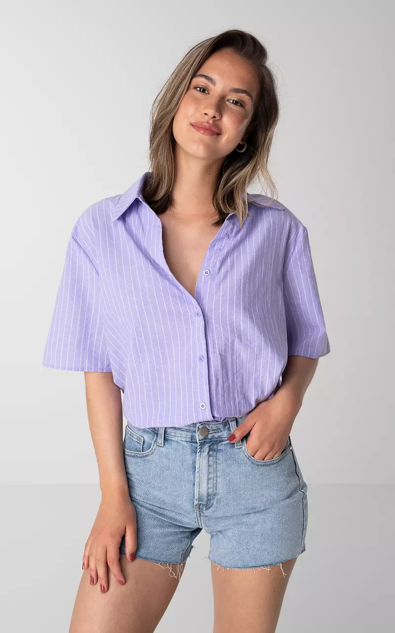 Oversized blouse with short sleeves Lilac White