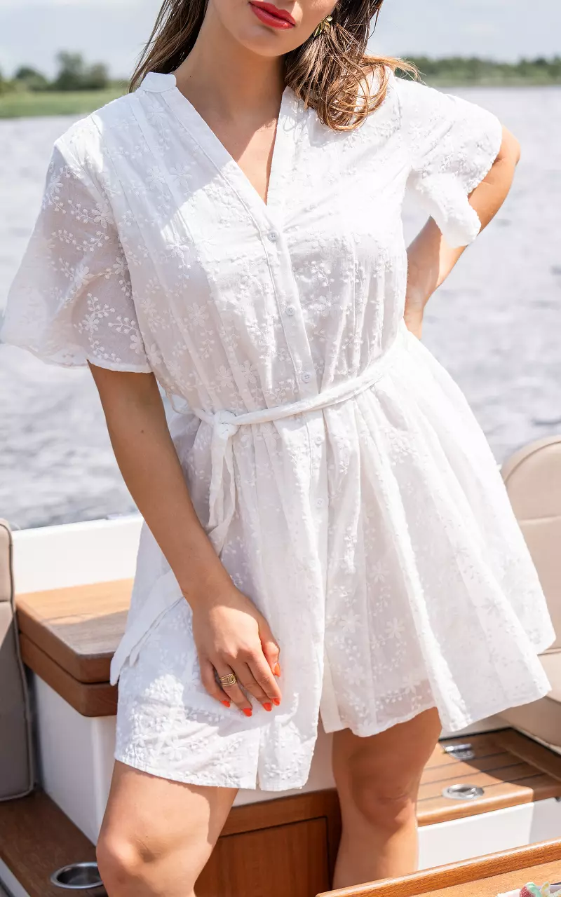 Gevoerde jurk met patroon en strikdetail Wit