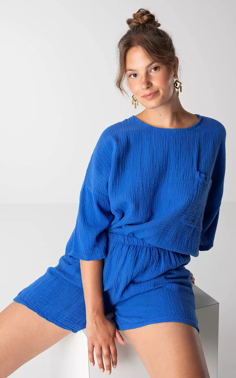 Oversized Musselin Top Kobaltblau
