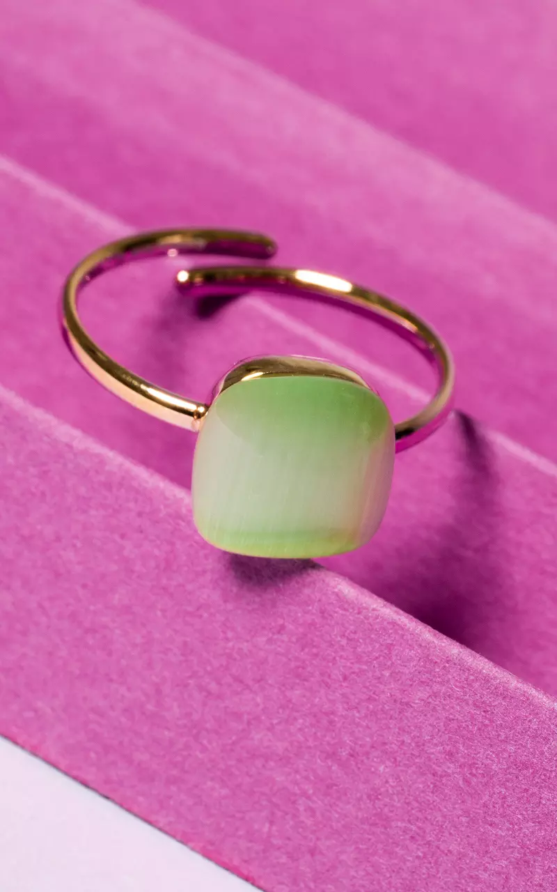 Adjustable ring with coloured stone Gold Light Green