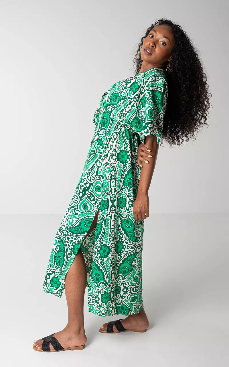Maxi jurk met v-hals Groen Wit
