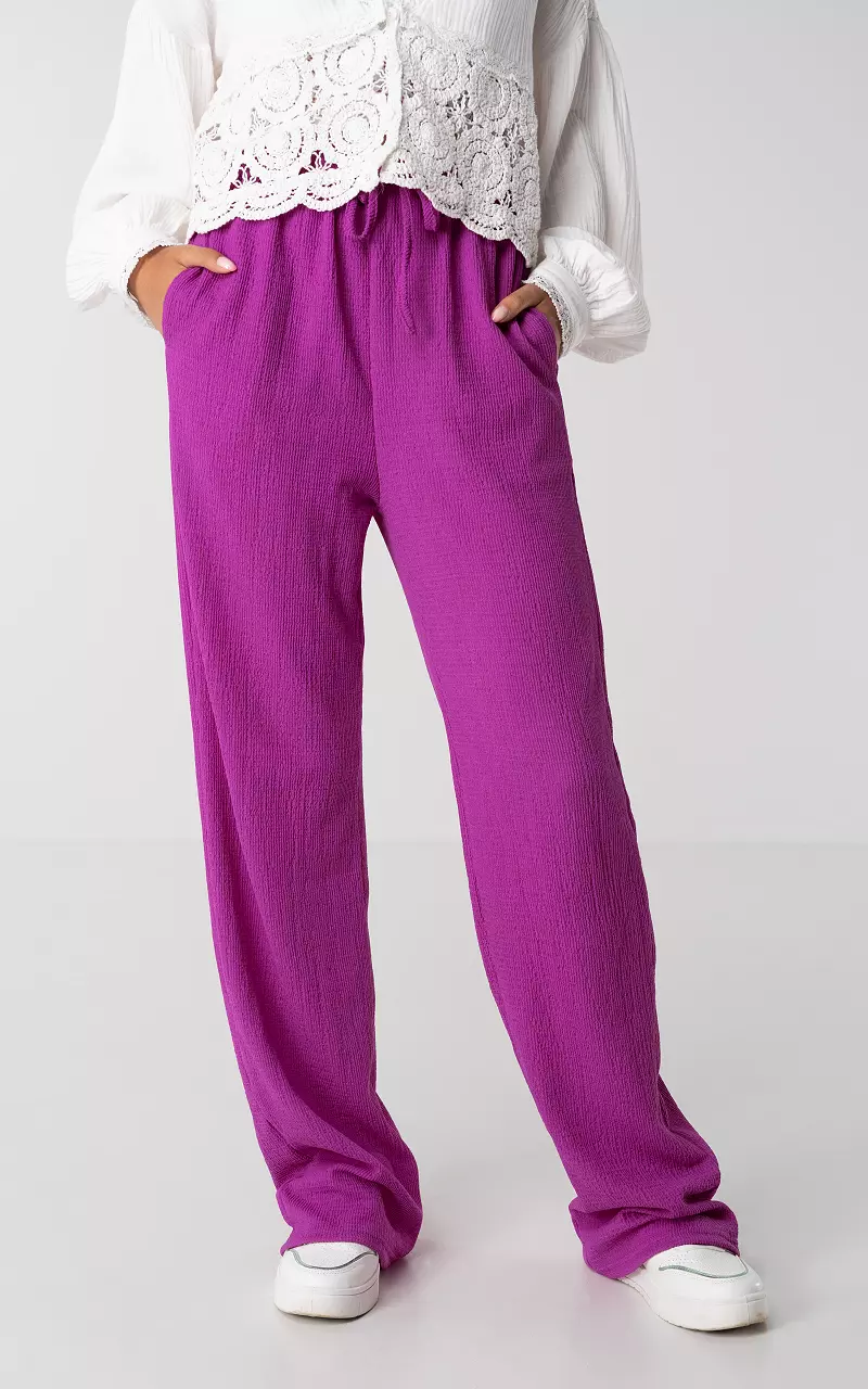 Wide leg trousers with tie Fuchsia