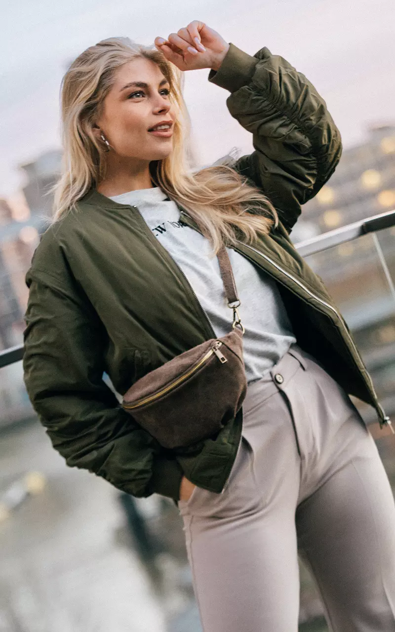 Oversized bomber jacket with pockets Green