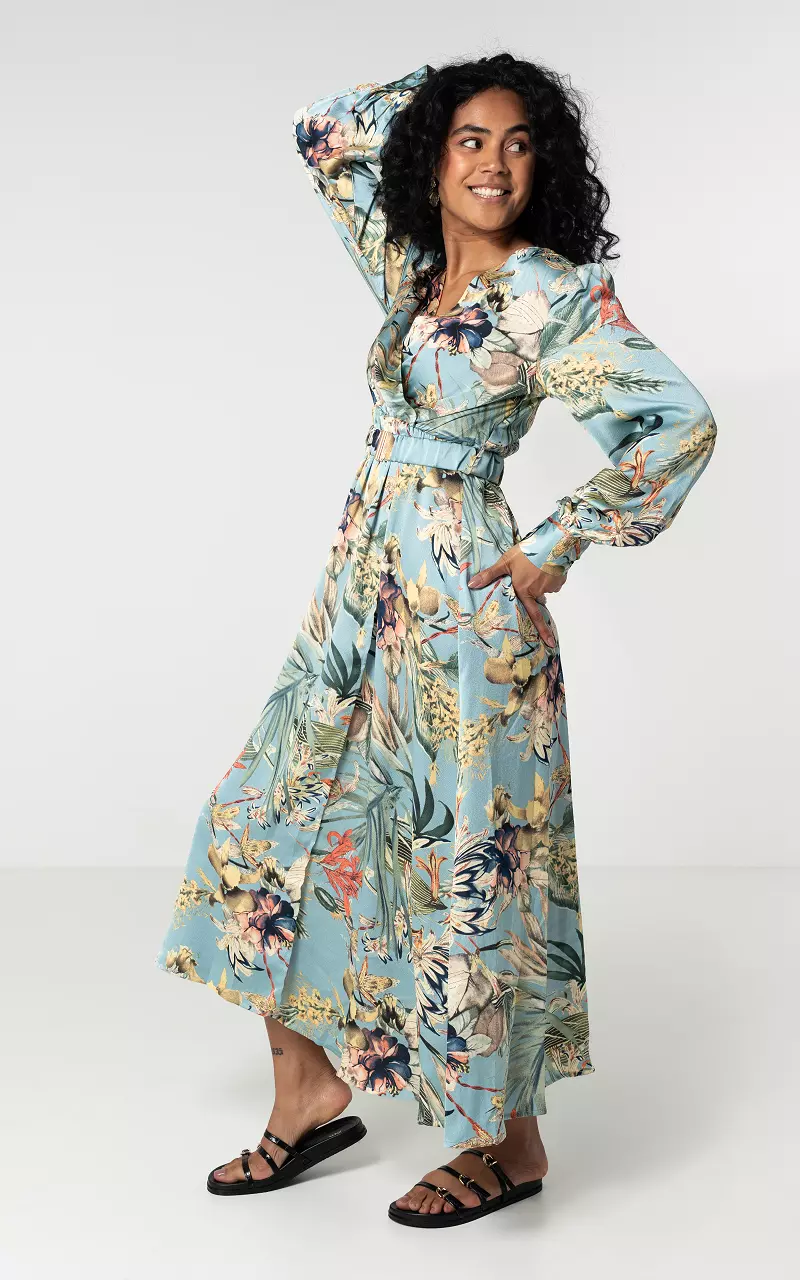 Satin-look jurk met ceintuur Blauw Groen