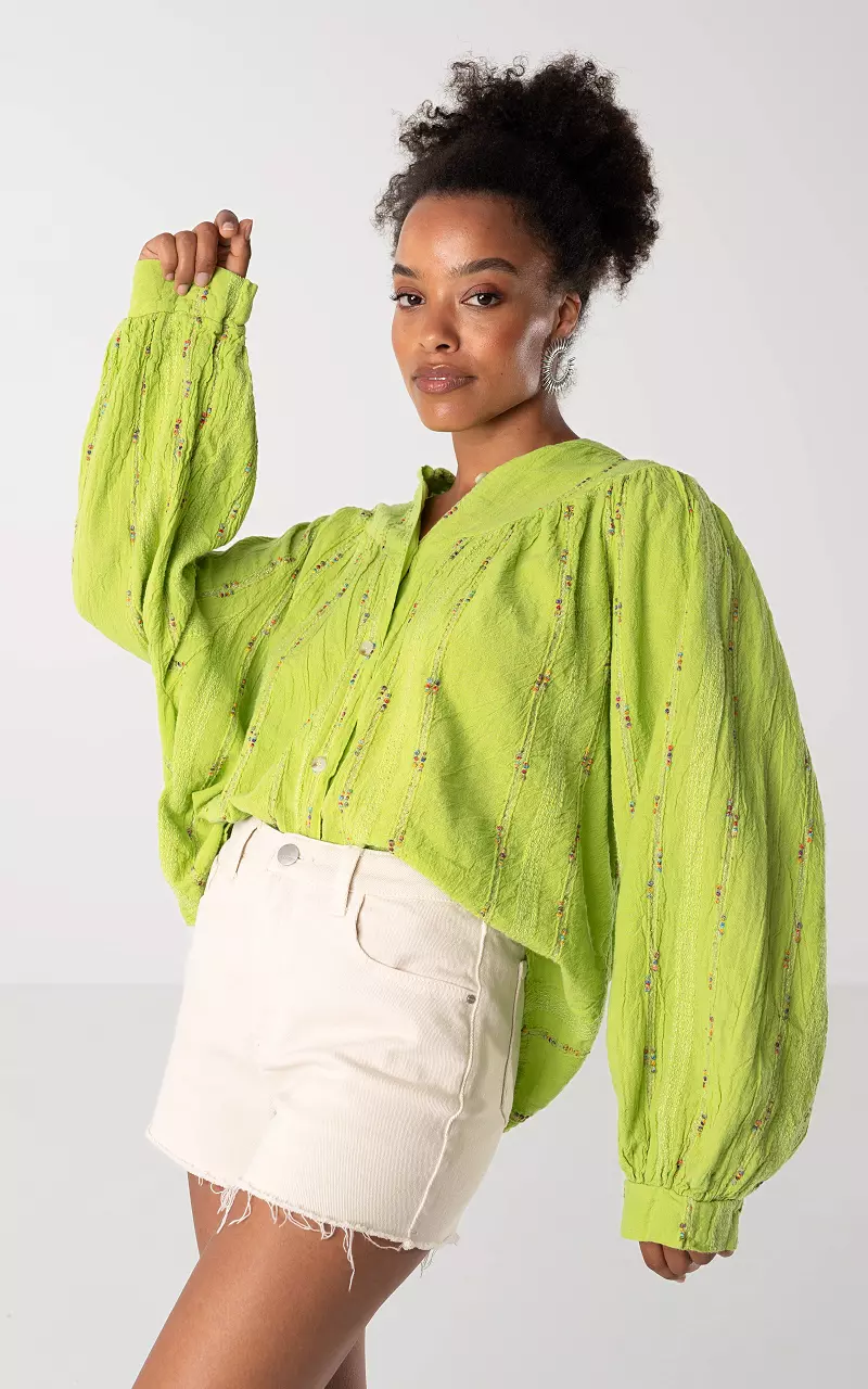 Katoenen blouse met borduursel Groen