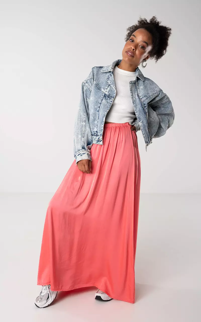 Satin-look maxi skirt Mauve Pink