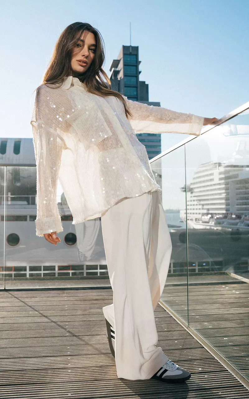 See-through blouse with sequins - Beige