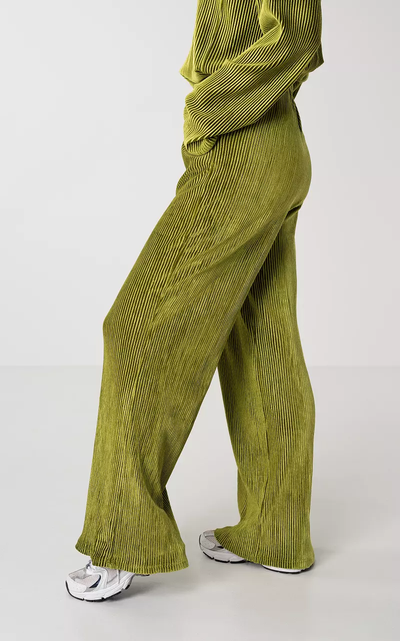 Velvet pants with ribbed detail - Lime Green
