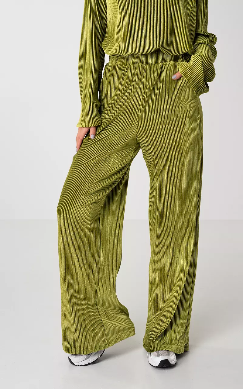 Velvet trousers with ribbed detail Lime Green