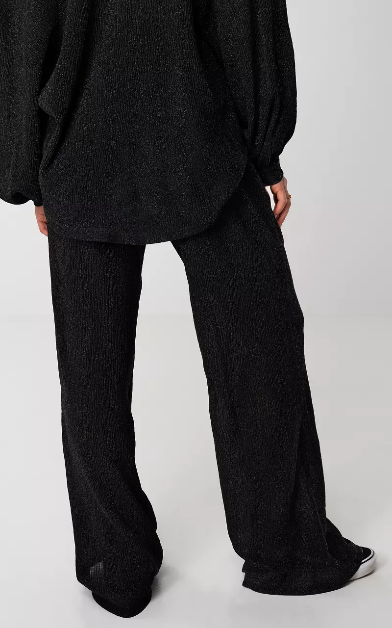 Wide leg trousers with glitterdetail - Black