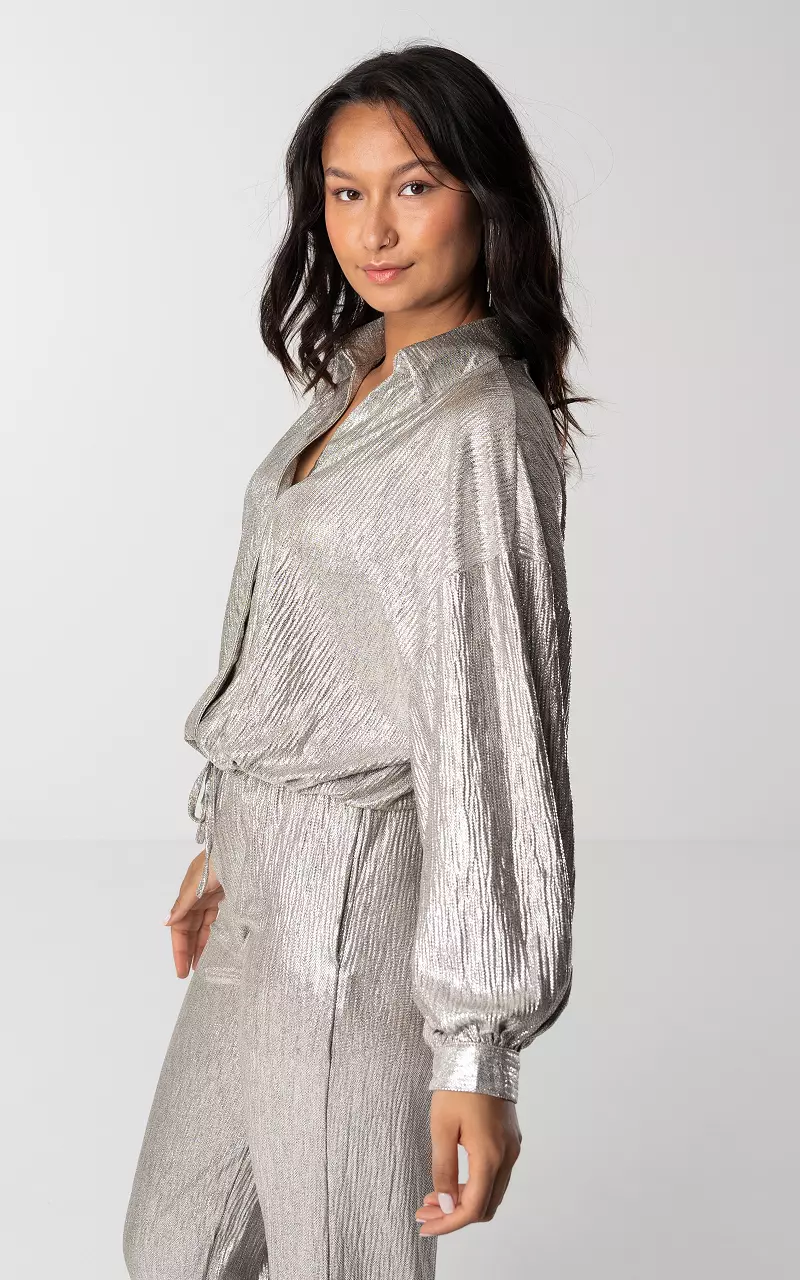 Oversized metallic blouse with buttons Champagne