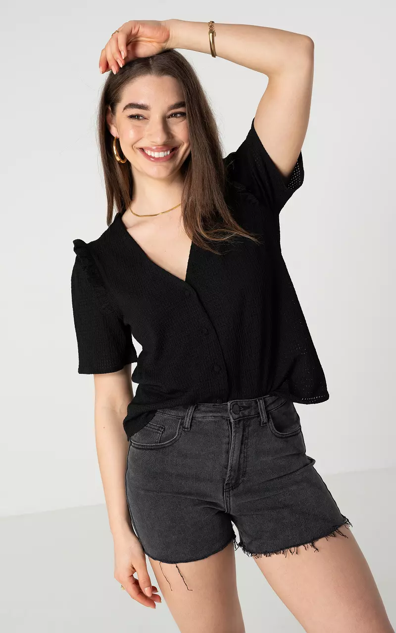 Top with ruffles and buttons Black