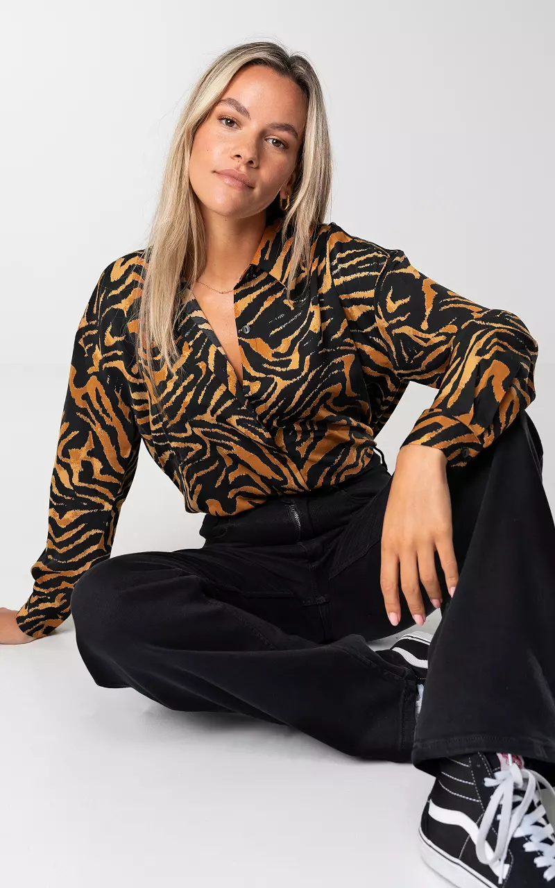 Oversized Bluse mit Tiger-Print Hellbraun Schwarz