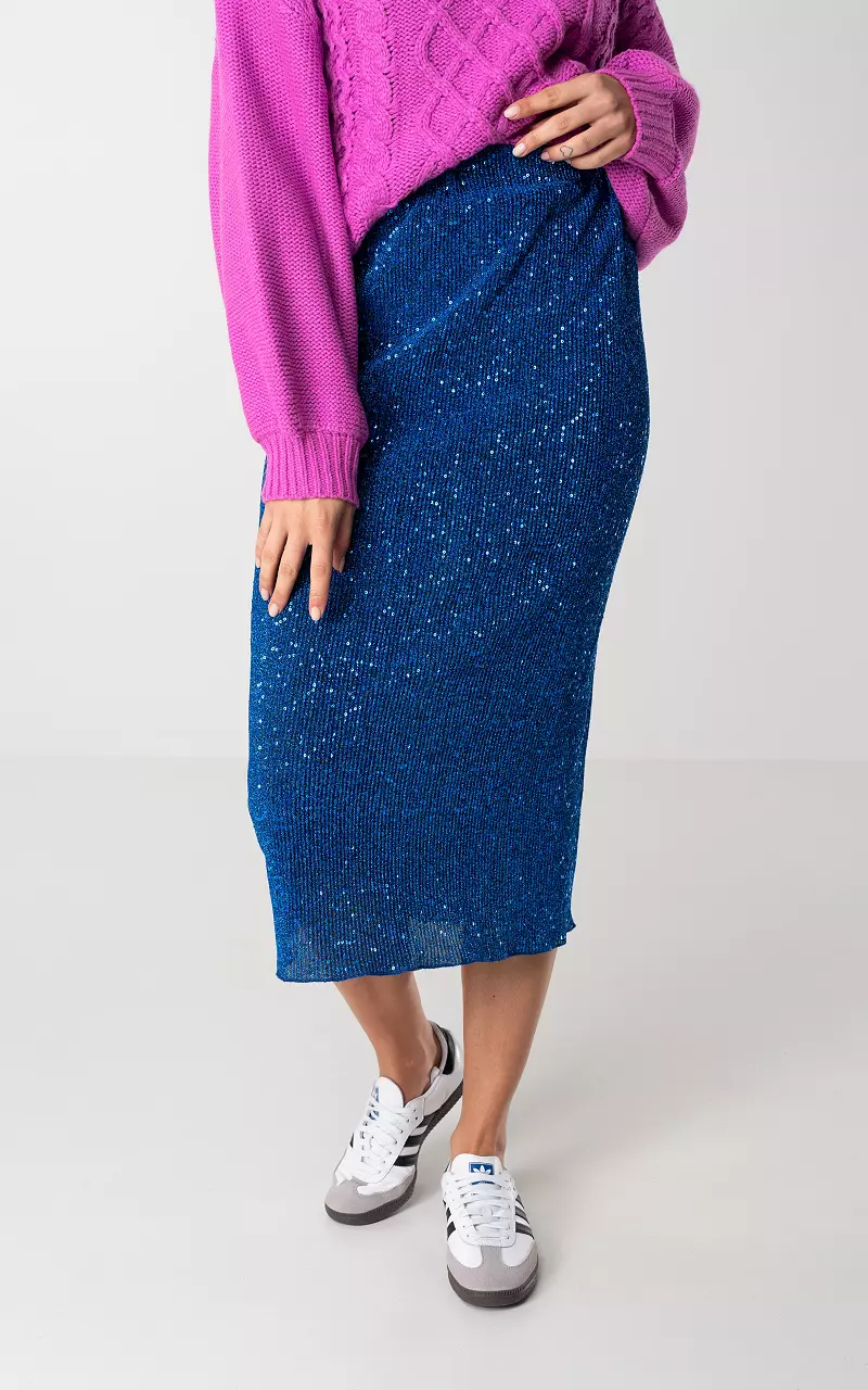 Midi skirt with glitters and sequins Cobalt Blue
