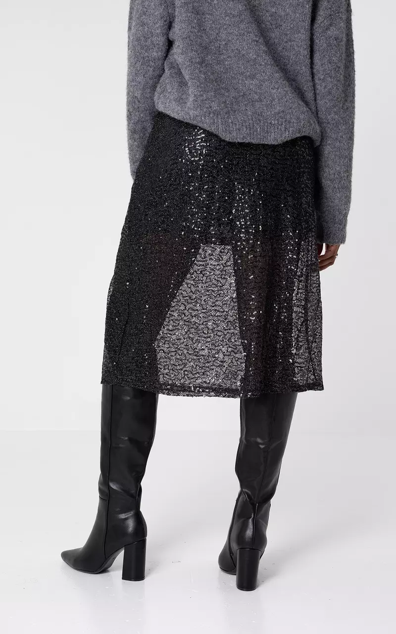 Black glitter cheap lace skirt