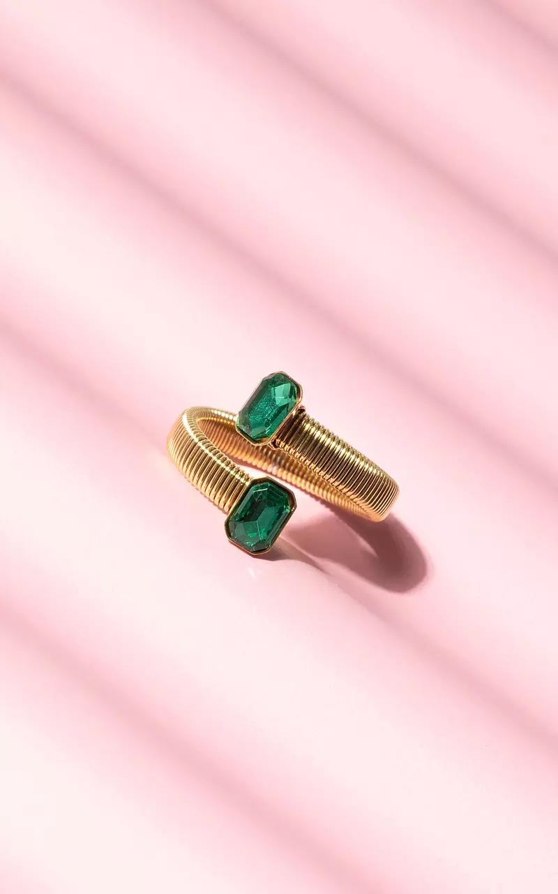 Adjustable ring with a coloured stone Gold Green