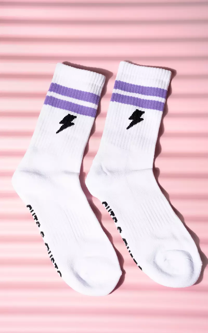 Sports socks with bolt of lightning White Purple