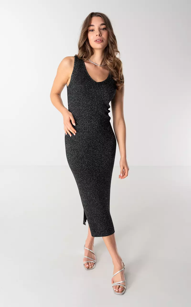 Maxi dress with v-neck and glitter detail Black Silver