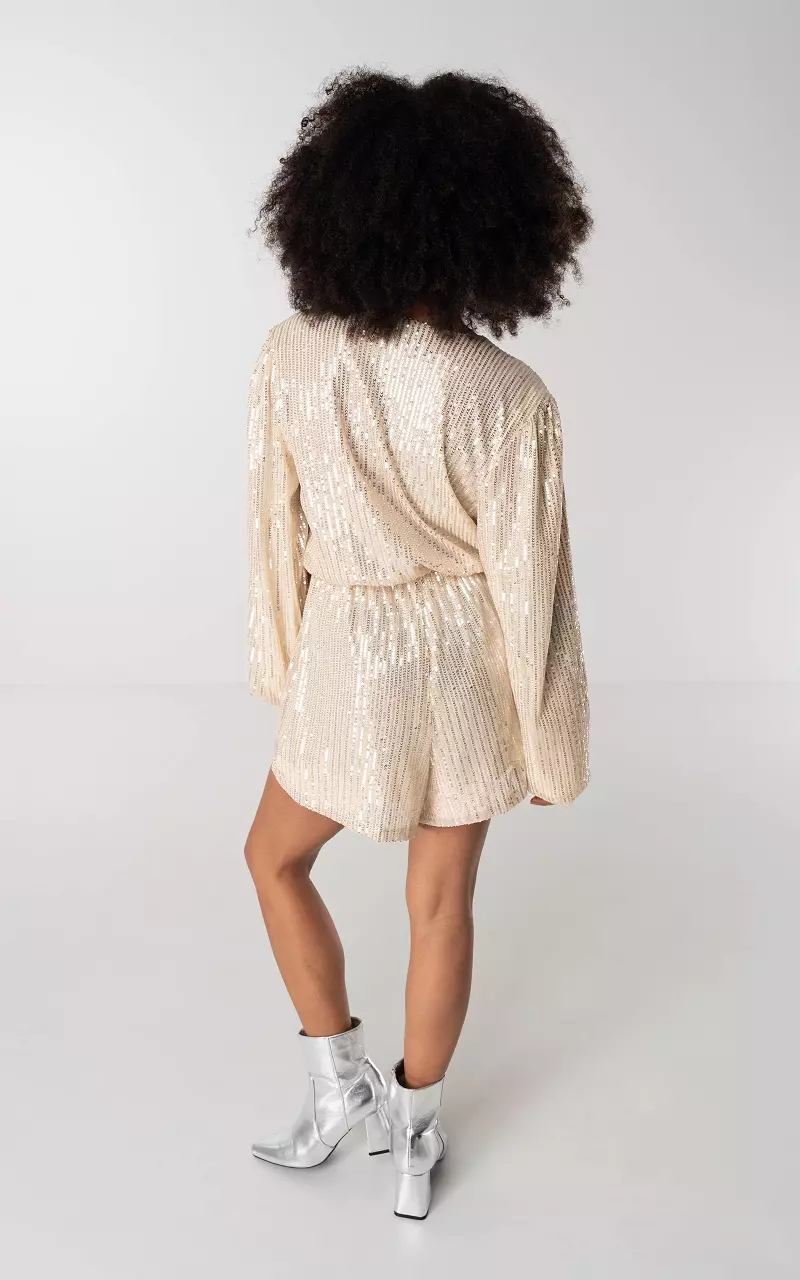 V-hals jumpsuit met pailletten Champagne