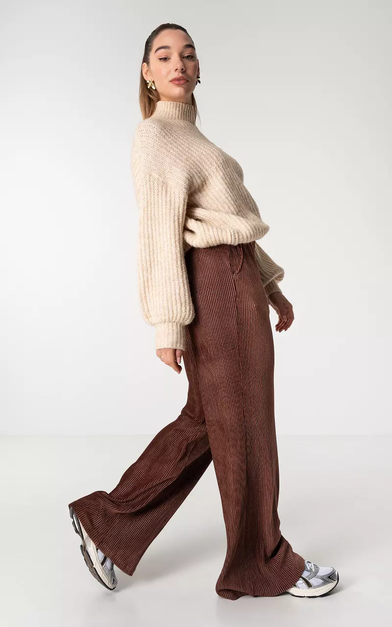 Velvet trousers with ribbed detail Brown