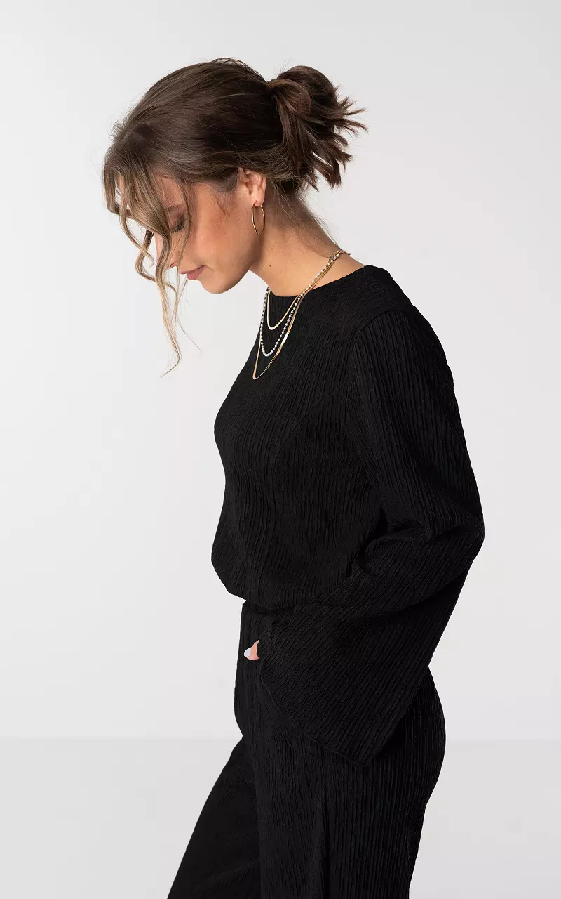 Long sleeve round neck top Black