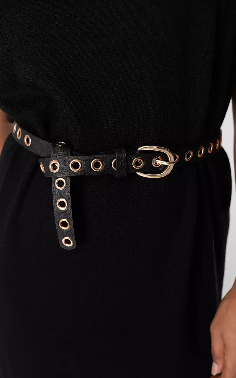 Leather belt with metal rings Black Gold