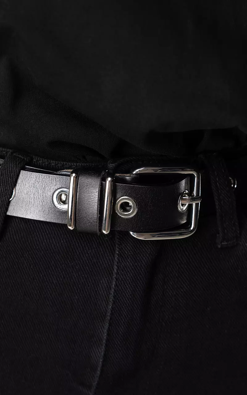 Belt with gold-coloured rings Black Silver