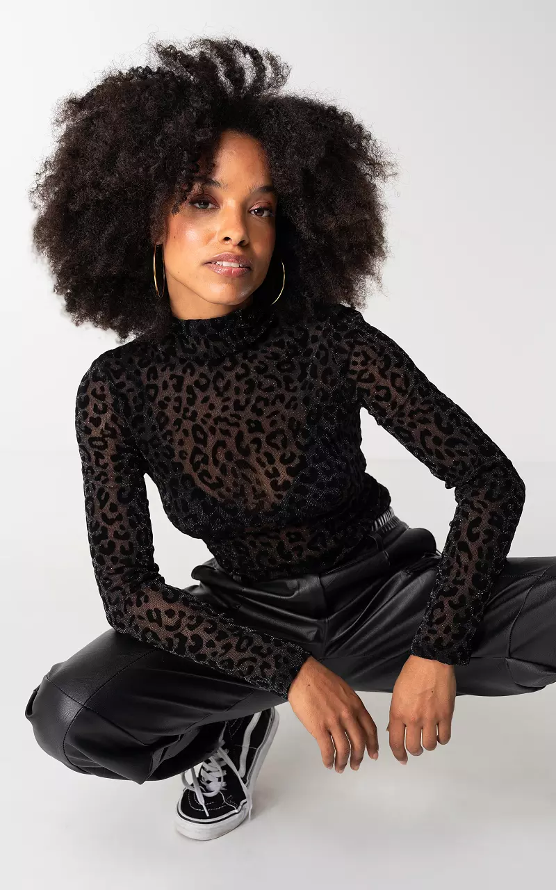 See-through top with glittered detail Black Black
