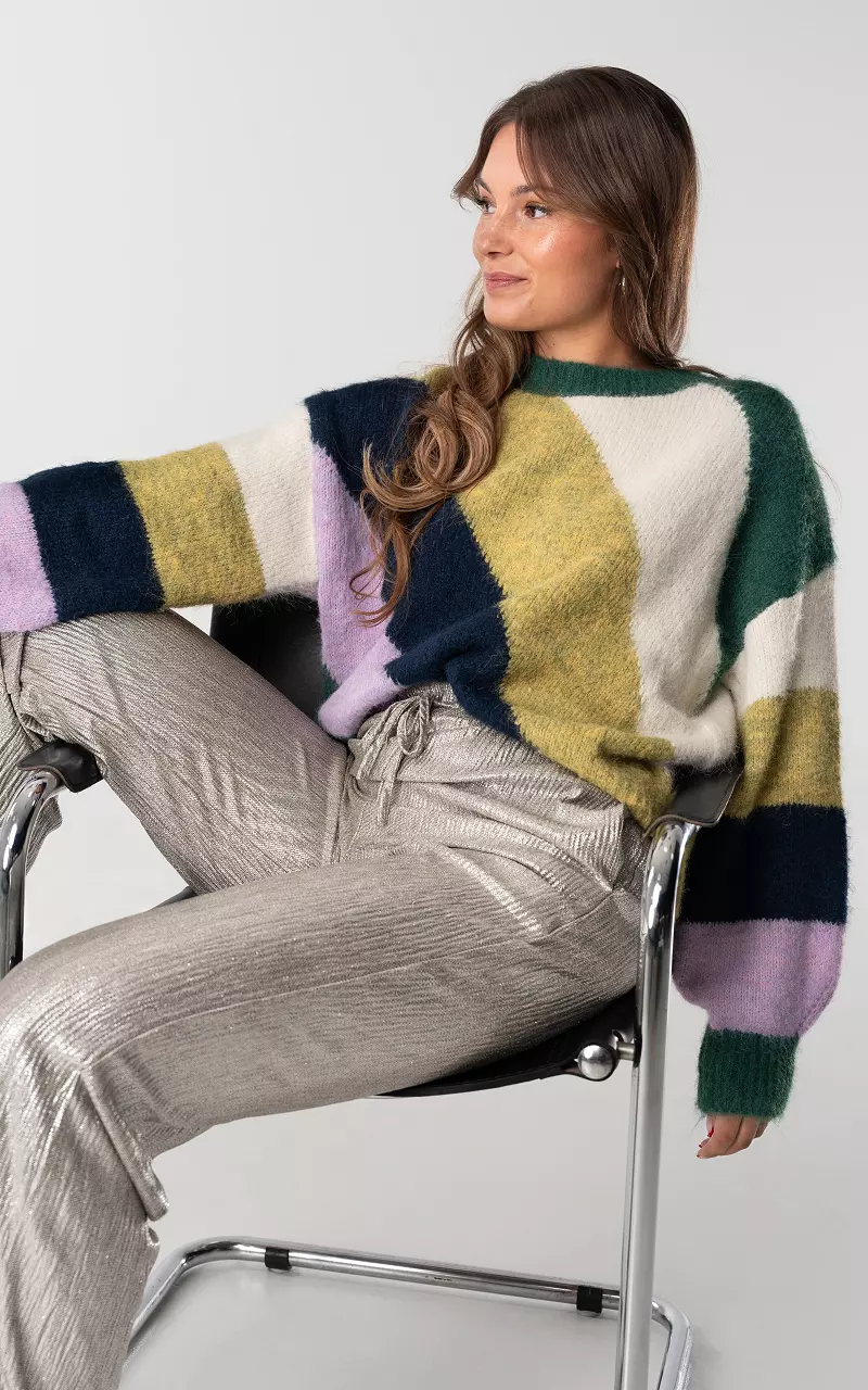Striped sweater with colours Green Yellow