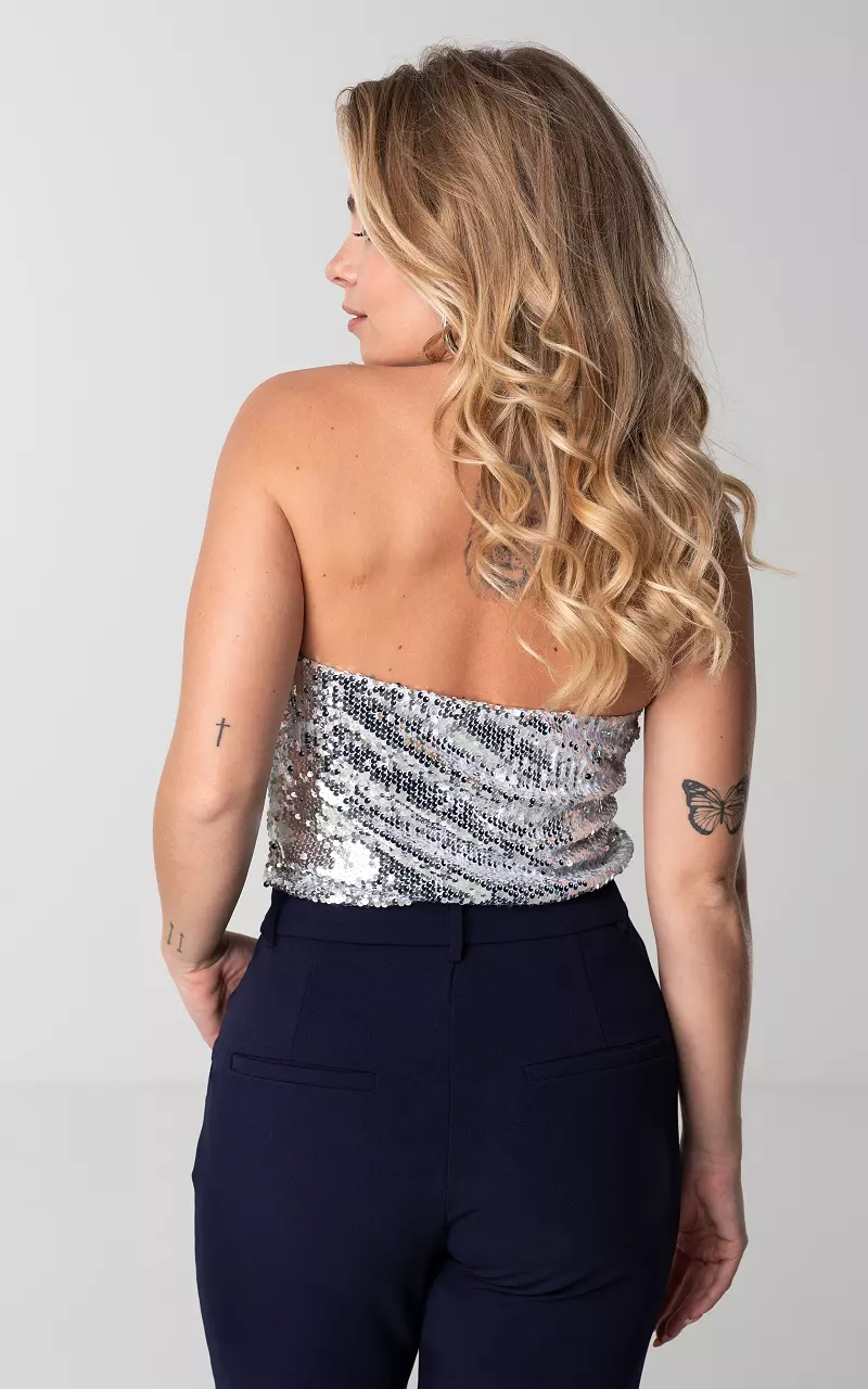 Strapless top with sequins - Silver