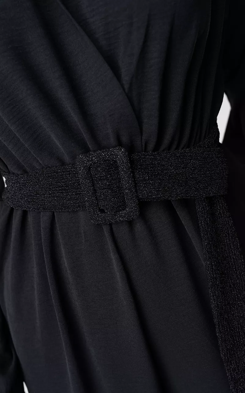 Stretchy glitter belt with square belt buckle Black