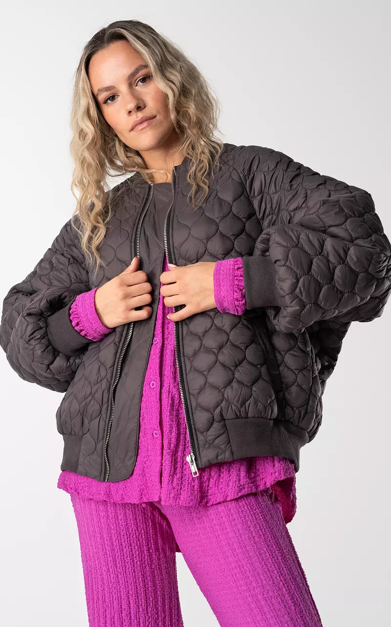 Oversized Stepp-Jacke Dunkelgrau