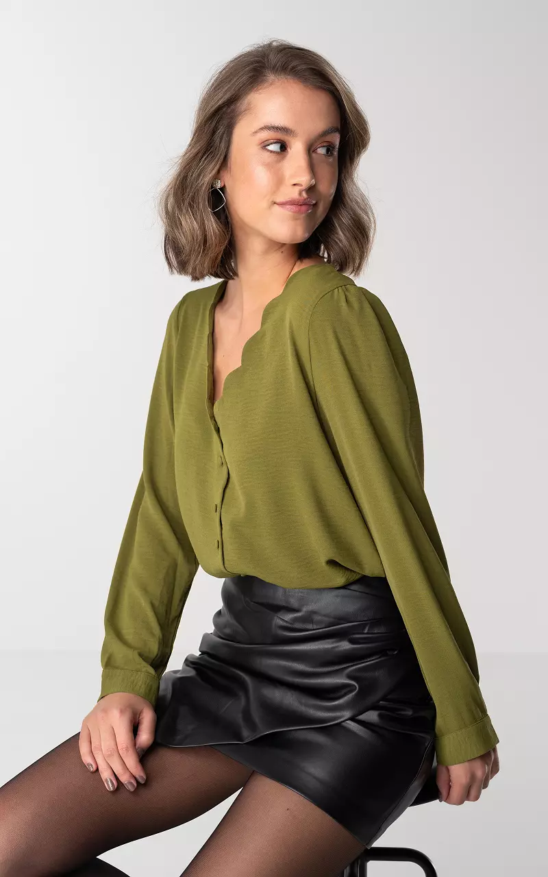 V-neck blouse with buttons Lime Green