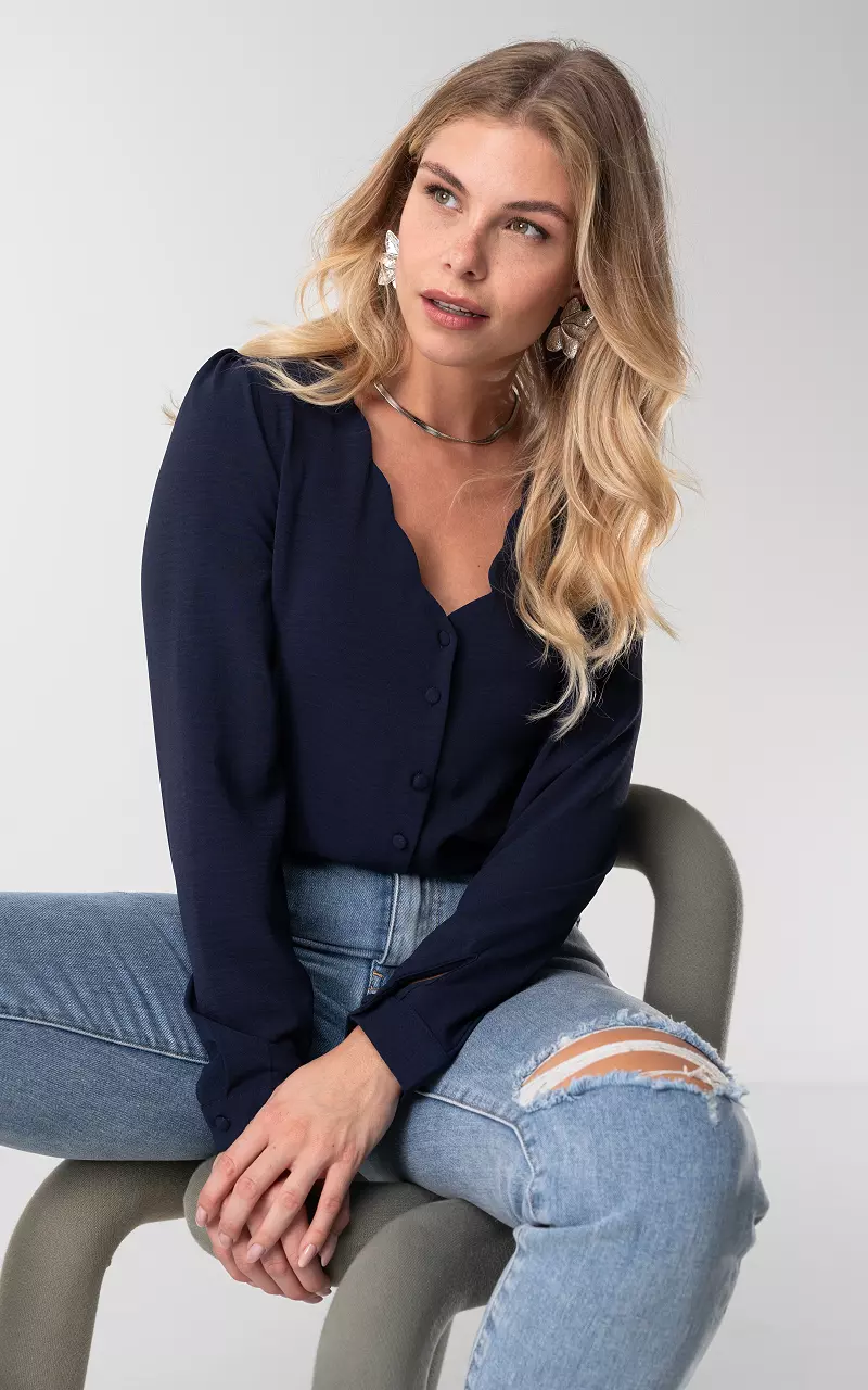 V-neck blouse with buttons Dark Blue